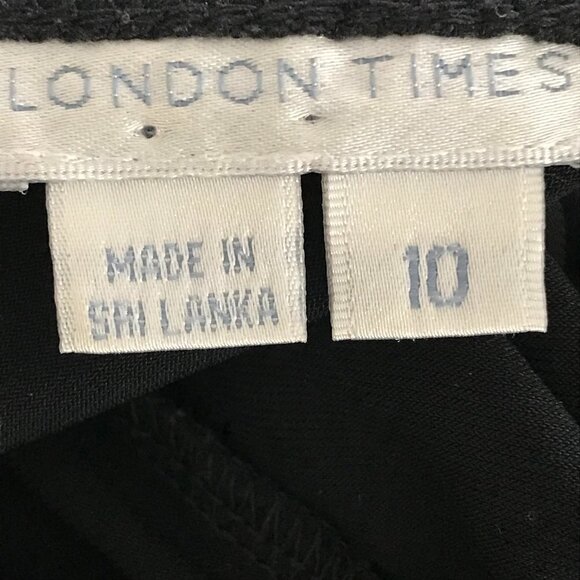 London Times Front Twist Deep V-Neck Black Midi Dress - Picture 4 of 7